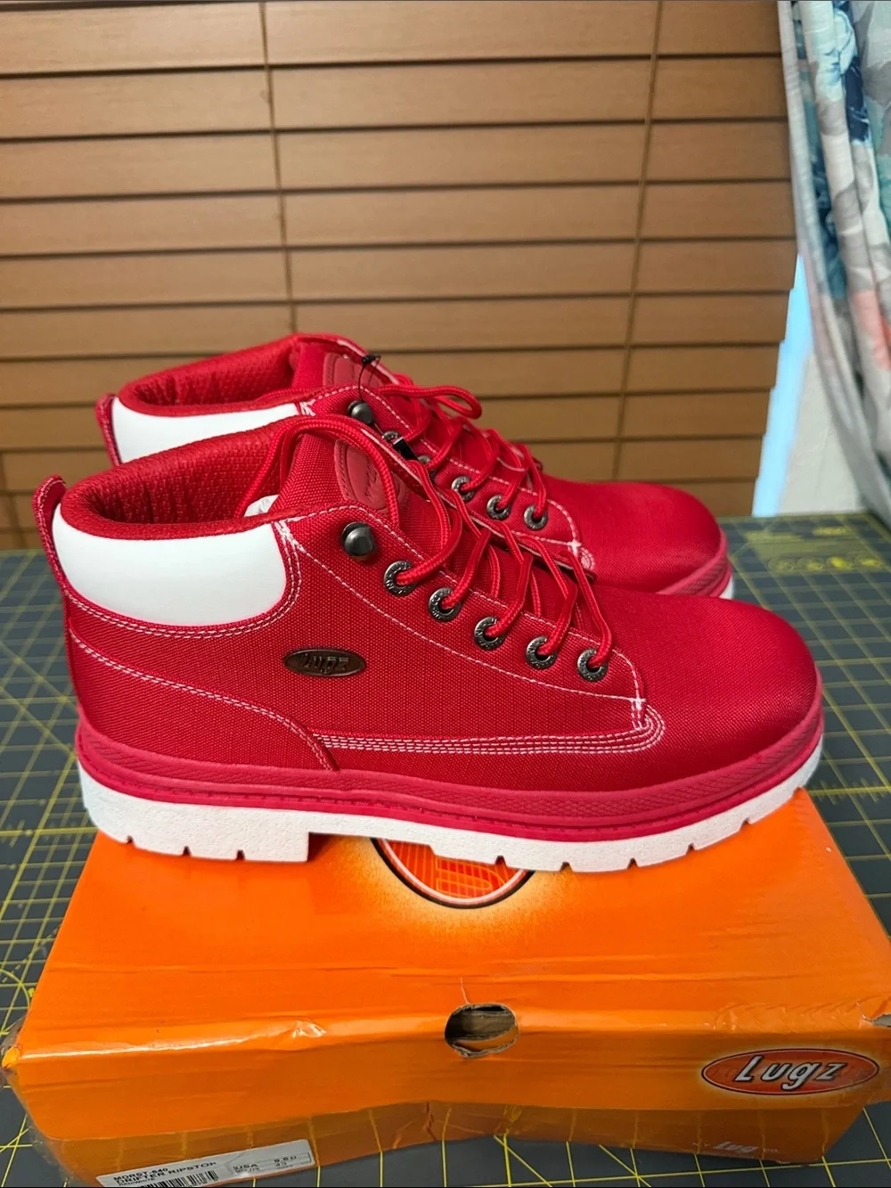Lugz Red Canvas High-Top Boots - Picture 3 of 6